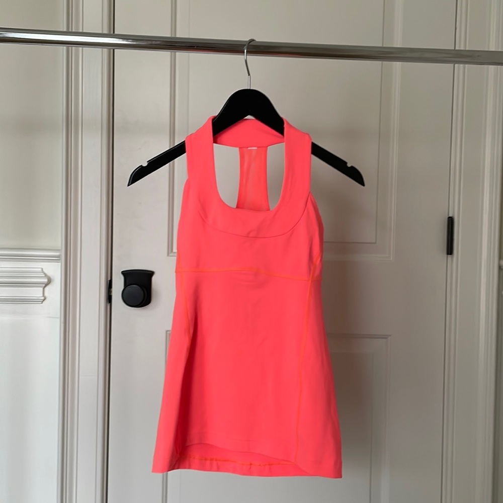 Lululemon scoop neck tank, size 4, neon orange/pink